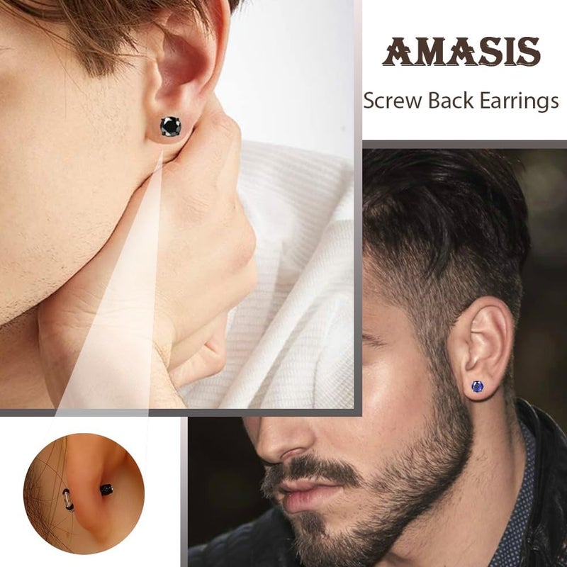 AMASIS Stud Earrings for Women Men, Hypoallergenic Women's 14K Gold Plated 316L Stainless Steel CZ Studs Earrings Simulated Diamond Round Cubic Zirconia Ear Stud Set - Image 3